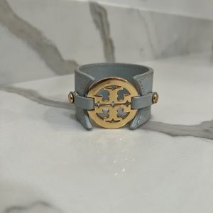 Tory Burch Leather Cuff Bracelet- Light Blue